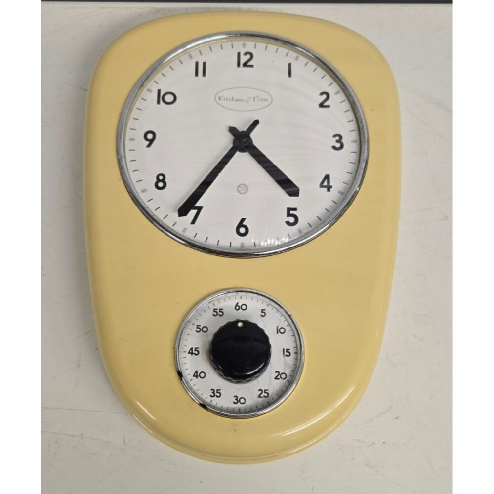 Vintage RZK Art Deco Kitchen Time Wall Clock And Timer Clock & Timer Tested Work